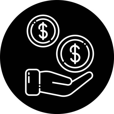 Bozuk paralar ele düşer, para sembolü düz simge alır, beyaz arka planda izole edilir.