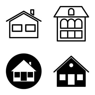 Düz Simge Seti Beyaz Arkaplanda Ayrı Tutulan Evler