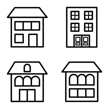 Düz Simge Seti Beyaz Arkaplanda Ayrı Tutulan Evler