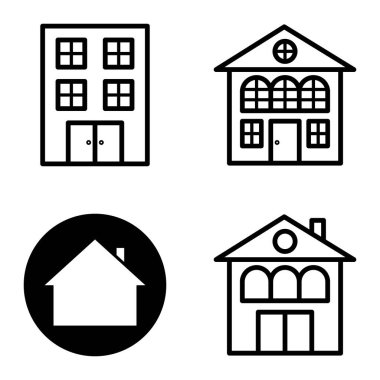 Düz Simge Seti Beyaz Arkaplanda Ayrı Tutulan Evler