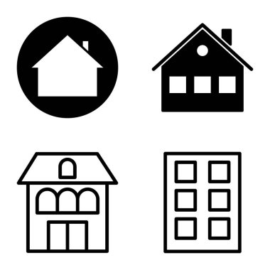 Düz Simge Seti Beyaz Arkaplanda Ayrı Tutulan Evler
