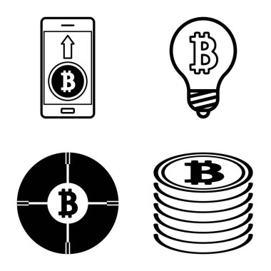 Bitcoins1-2 Düz Simge Seti Beyaz Arkaplanda İzole Edildi