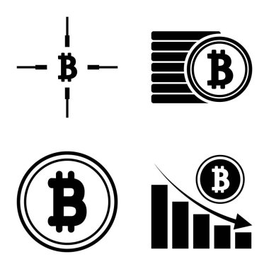 Bitcoins1-2 Düz Simge Seti Beyaz Arkaplanda İzole Edildi
