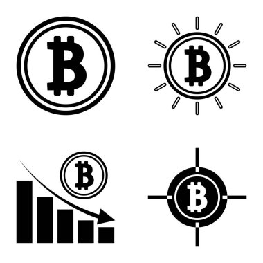 Bitcoins1-2 Düz Simge Seti Beyaz Arkaplanda İzole Edildi