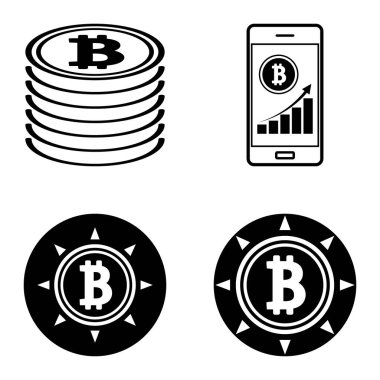 Bitcoins1-2 Düz Simge Seti Beyaz Arkaplanda İzole Edildi