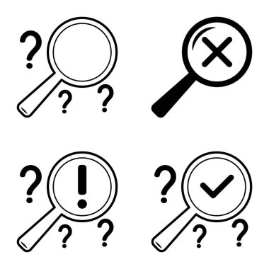 Büyüteçler Düz Simge Seti Beyaz Arkaplanda İzole Edildi