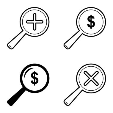 Büyüteçler Düz Simge Seti Beyaz Arkaplanda İzole Edildi