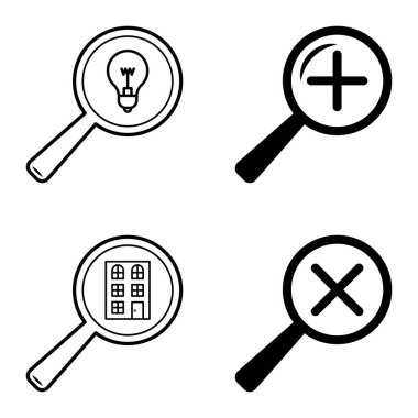 Büyüteçler Düz Simge Seti Beyaz Arkaplanda İzole Edildi