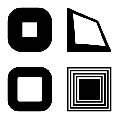 Kare Düz Simge Seti Beyaz Arkaplanda İzole Edildi
