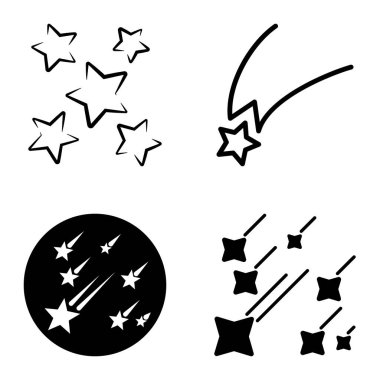 Yıldız Şelalesi Düz Simge Seti Beyaz Arkaplanda İzole Edildi