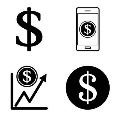 Dolar Düz Simgesi Seti Beyaz Arkaplanda İzole Edildi