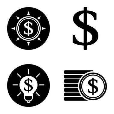 Dolar Düz Simgesi Seti Beyaz Arkaplanda İzole Edildi