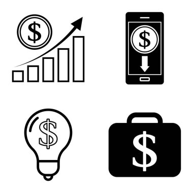 Dolar Düz Simgesi Seti Beyaz Arkaplanda İzole Edildi