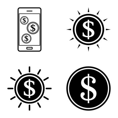 Dolar Düz Simgesi Seti Beyaz Arkaplanda İzole Edildi