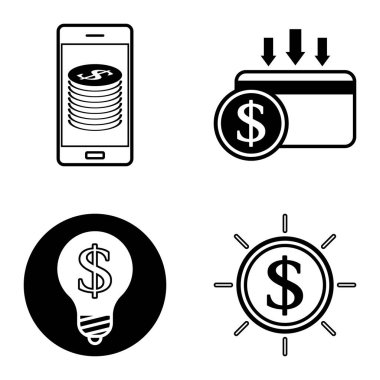 Dolar Düz Simgesi Seti Beyaz Arkaplanda İzole Edildi