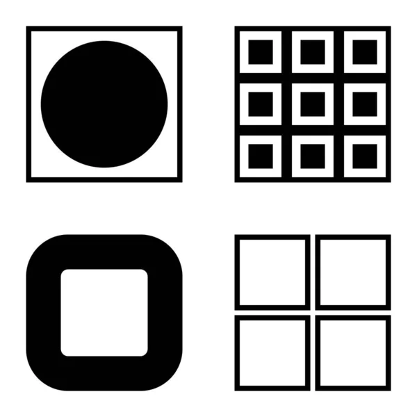 Square Flat Icon Set Isolated White Background — Stock Vector