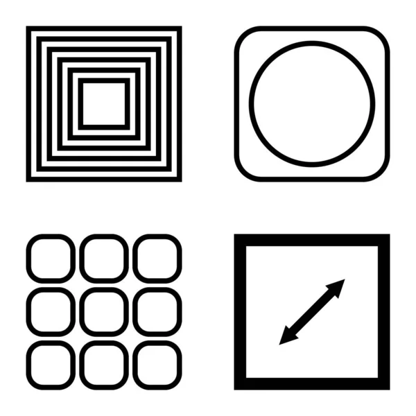 Square Flat Icon Set Geïsoleerd Witte Achtergrond — Stockvector