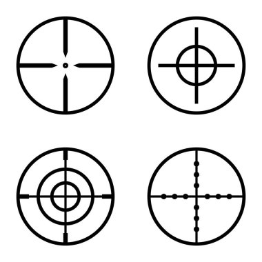 Crosshairs Düz Simge Seti Beyaz Arkaplanda İzole Edildi