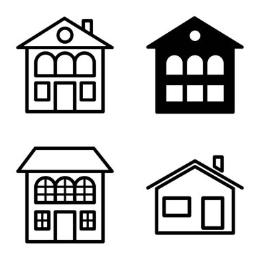 Düz Simge Seti Beyaz Arkaplanda Ayrı Tutulan Evler