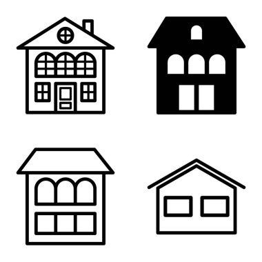 Düz Simge Seti Beyaz Arkaplanda Ayrı Tutulan Evler