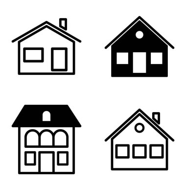 Düz Simge Seti Beyaz Arkaplanda Ayrı Tutulan Evler