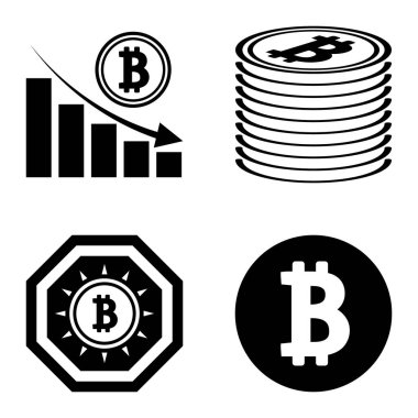 Bitcoins1-2 Düz Simge Seti Beyaz Arkaplanda İzole Edildi