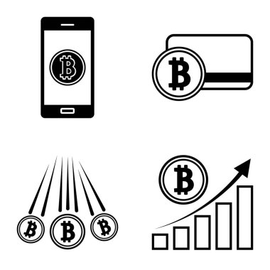 Bitcoins1-2 Düz Simge Seti Beyaz Arkaplanda İzole Edildi