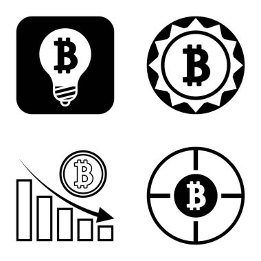 Bitcoins1-2 Düz Simge Seti Beyaz Arkaplanda İzole Edildi