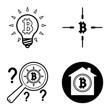 Bitcoins1-2 Düz Simge Seti Beyaz Arkaplanda İzole Edildi