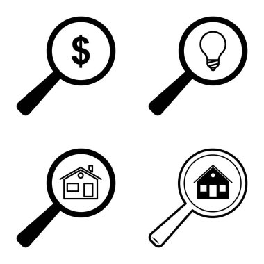 Büyüteçler Düz Simge Seti Beyaz Arkaplanda İzole Edildi