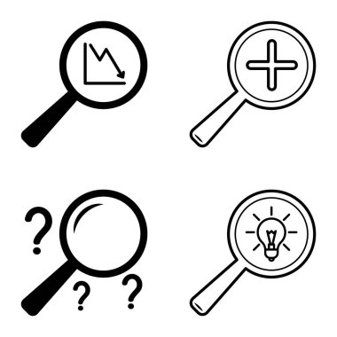 Büyüteçler Düz Simge Seti Beyaz Arkaplanda İzole Edildi