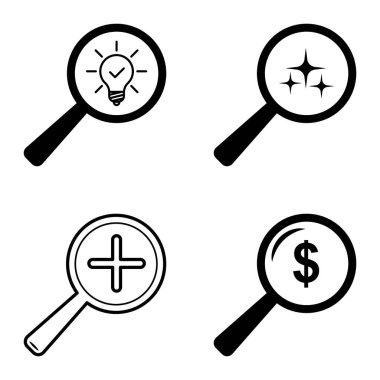 Büyüteçler Düz Simge Seti Beyaz Arkaplanda İzole Edildi