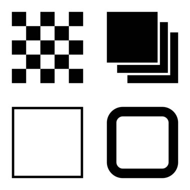 Kare Düz Simge Seti Beyaz Arkaplanda İzole Edildi