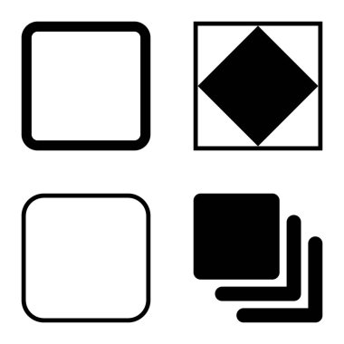 Kare Düz Simge Seti Beyaz Arkaplanda İzole Edildi