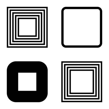 Kare Düz Simge Seti Beyaz Arkaplanda İzole Edildi