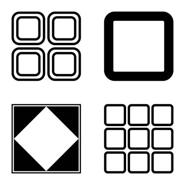 Kare Düz Simge Seti Beyaz Arkaplanda İzole Edildi