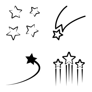 Yıldız Şelalesi Düz Simge Seti Beyaz Arkaplanda İzole Edildi