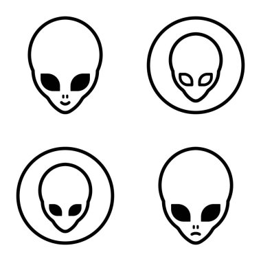 Uzaylı Düz Simgesi Seti Beyaz Arkaplanda İzole Edildi