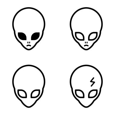 Uzaylı Düz Simgesi Seti Beyaz Arkaplanda İzole Edildi