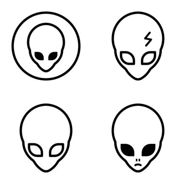 Uzaylı Düz Simgesi Seti Beyaz Arkaplanda İzole Edildi