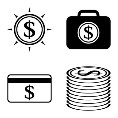 Dolar Düz Simgesi Seti Beyaz Arkaplanda İzole Edildi