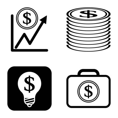 Dolar Düz Simgesi Seti Beyaz Arkaplanda İzole Edildi
