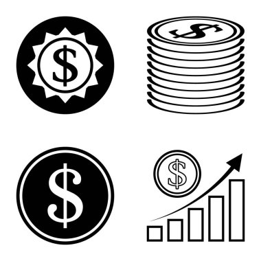 Dolar Düz Simgesi Seti Beyaz Arkaplanda İzole Edildi