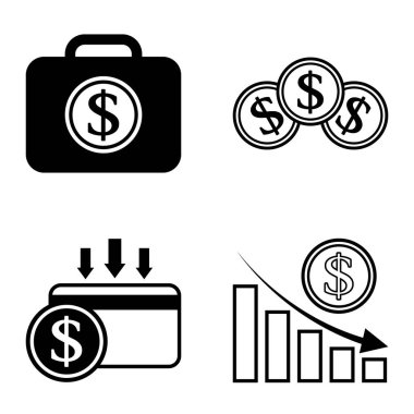 Dolar Düz Simgesi Seti Beyaz Arkaplanda İzole Edildi