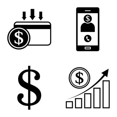 Dolar Düz Simgesi Seti Beyaz Arkaplanda İzole Edildi