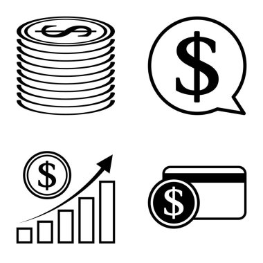 Dolar Düz Simgesi Seti Beyaz Arkaplanda İzole Edildi