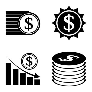 Dolar Düz Simgesi Seti Beyaz Arkaplanda İzole Edildi