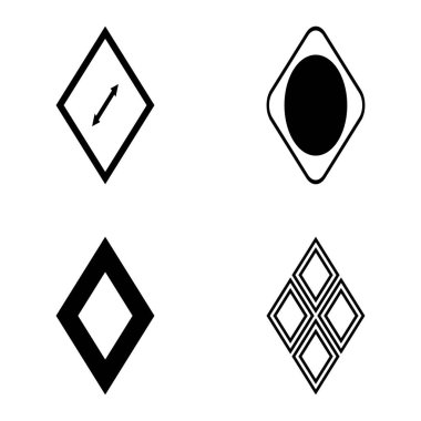 Rhombus Düz Simge Seti Beyaz Arkaplanda İzole Edildi