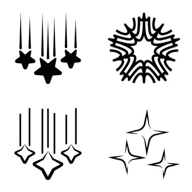 Yıldız1-2 Yıldız Şelalesi Düz Simge Seti Beyaz Arkaplanda İzole Edildi