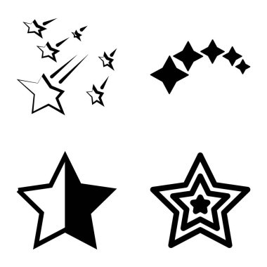 Yıldız1-2 Yıldız Şelalesi Düz Simge Seti Beyaz Arkaplanda İzole Edildi